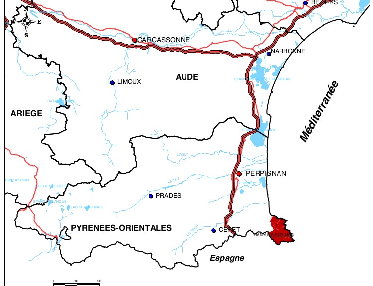 Carte AOC Banyuls, apppellation d'origine controlée Banyuls